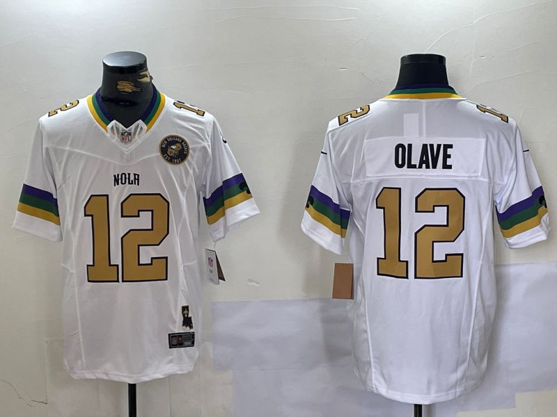 Men New Orleans Saints 12 Olave White Three generations 2024 Nike Vapor Limited NFL Jersey style 2